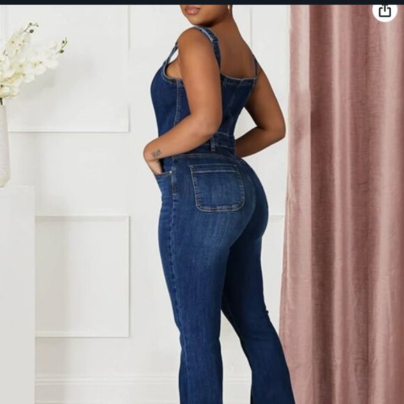 Cantao Denim Bodycon Button Front Jumpsuit - Size 4 - Picture 4 of 10